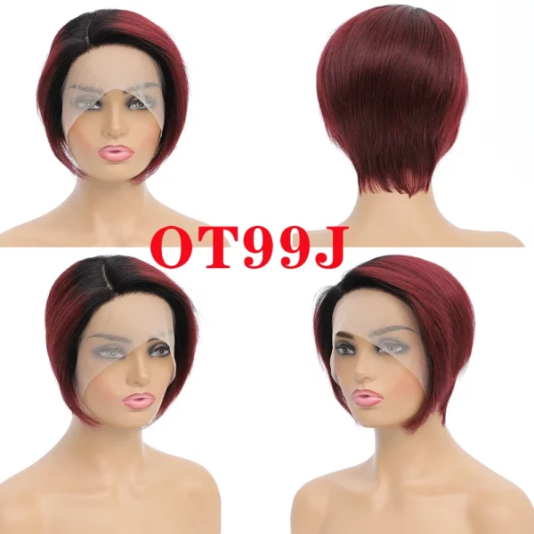 Short Pixie Cut Lace Wig Side Part Bob Peruvian Straight - Image 16