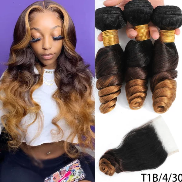 Malaysian Ombre Lace Closure Weaves Bundles - Image 10