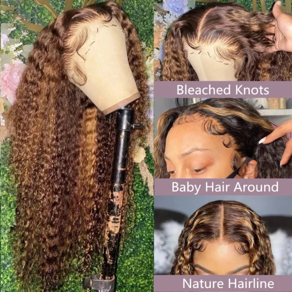 Highlight Ombre Deep Wave Glueless Curly Lace Frontal Wigs - Image 4