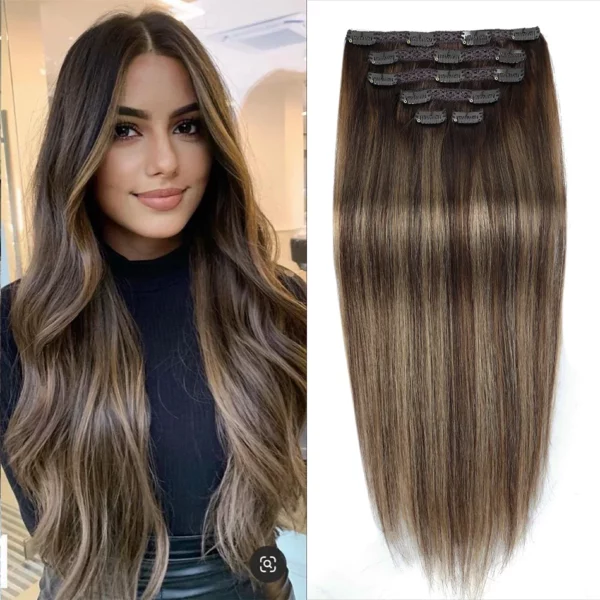 Clip in Hair Extensions Straight Hairpiece Full Head European - Image 17