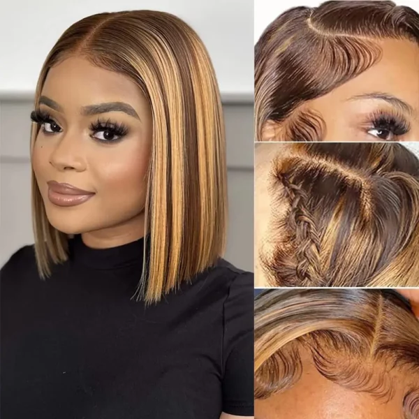 Ombre Glueless Highlight Straight Lace Front Wigs