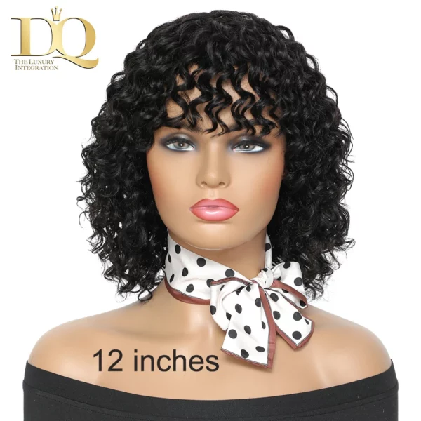 Deep Curly Wig With Bangs Glueless Brazilian Remy - Image 4