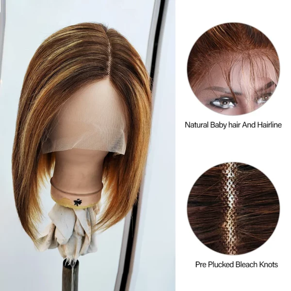 Highlight Straight Short Bob Transparent Lace Frontal Ombre Highlight Wig - Image 2