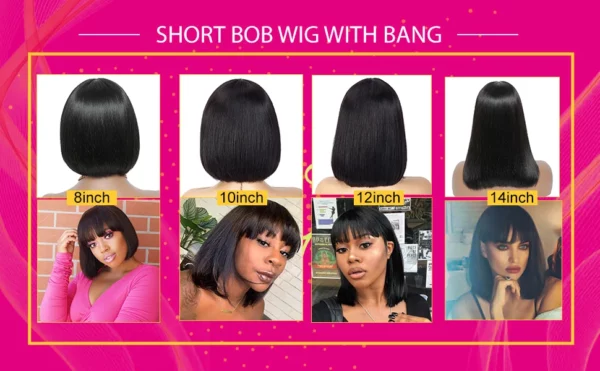 Short Straight Bob with Bang Wigs Highlight No Lace - Image 12