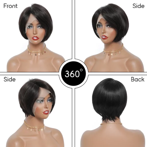 Short Pixie Cut Lace Wig Side Part Bob Peruvian Straight - Image 5