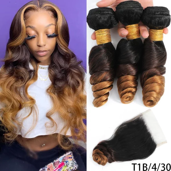 Malaysian Ombre Lace Closure Weaves Bundles - Image 3