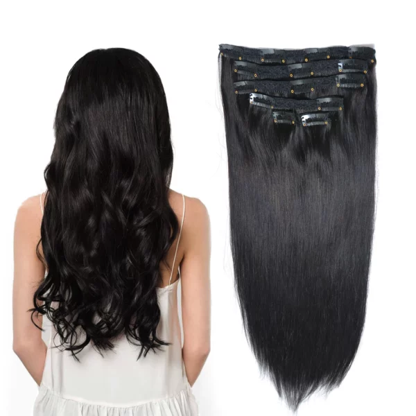 Clip in Hair Extensions Straight Hairpiece Full Head European - Image 10