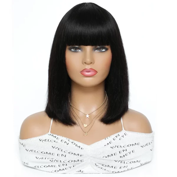 Short Straight Bob Wigs With Bangs Brazilian Balayage Highlight Ombre - Image 9