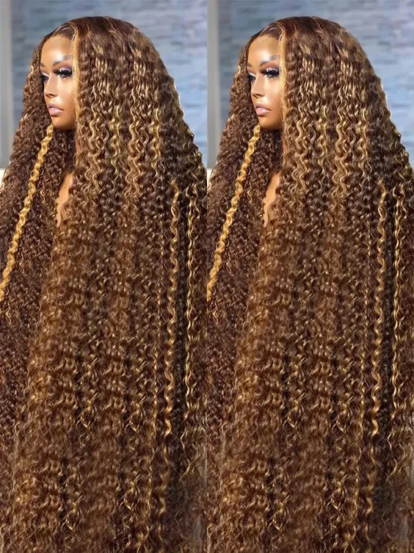 Highlight Ombre Deep Wave Glueless Curly Lace Frontal Wigs