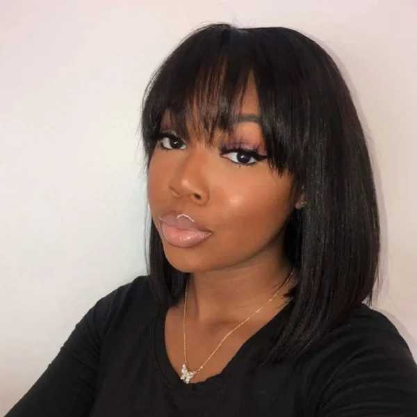 Bob Wigs with Bangs Short Straight Brazilian Remy No Lace Front Glueless - Image 7