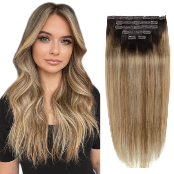 Clip in Hair Extensions Straight Remy Ombre - Image 9