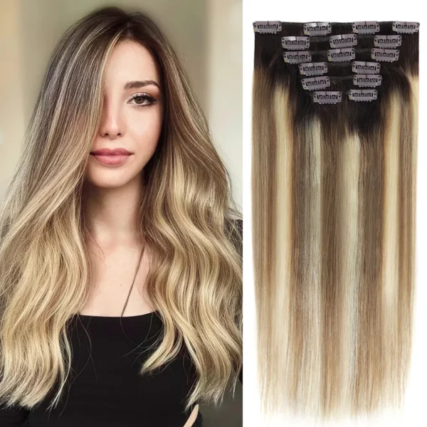 Clip in Hair Extensions Straight Hairpiece Full Head European - Image 7