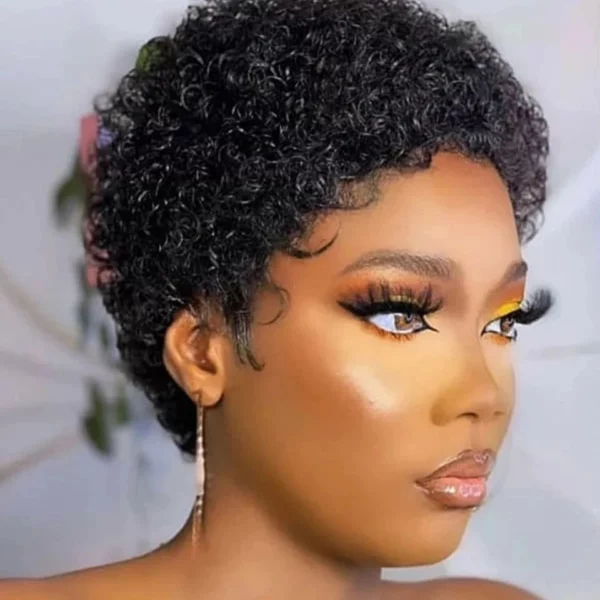 Short Curly Pixie Cut Brazilian Glueless Afro Kinky