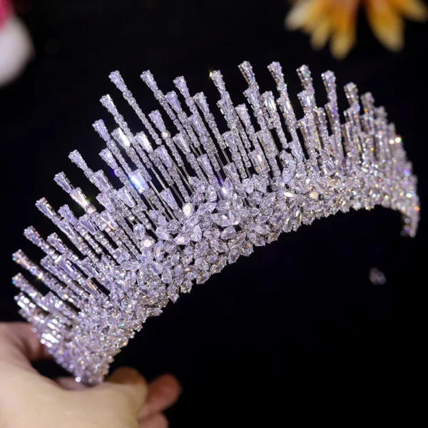 ASNORA New Luxury Cubic Zirconia Big Crown Tiara - Image 2