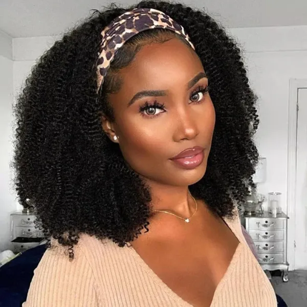 Afro Curly Human Headband Wig