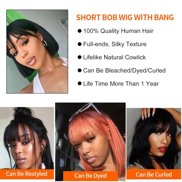 Straight Bob Wig With Bangs - Image 6