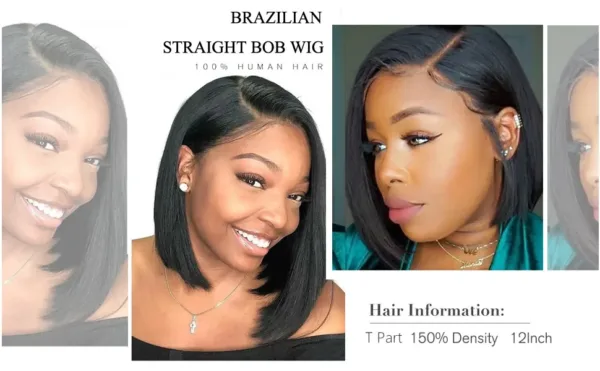 Short Straight Bob Frontal Wig - Image 9