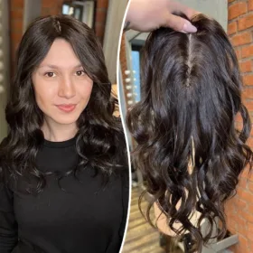 Short Breathable European Hand Tied Silk Base Short Wavy Topper